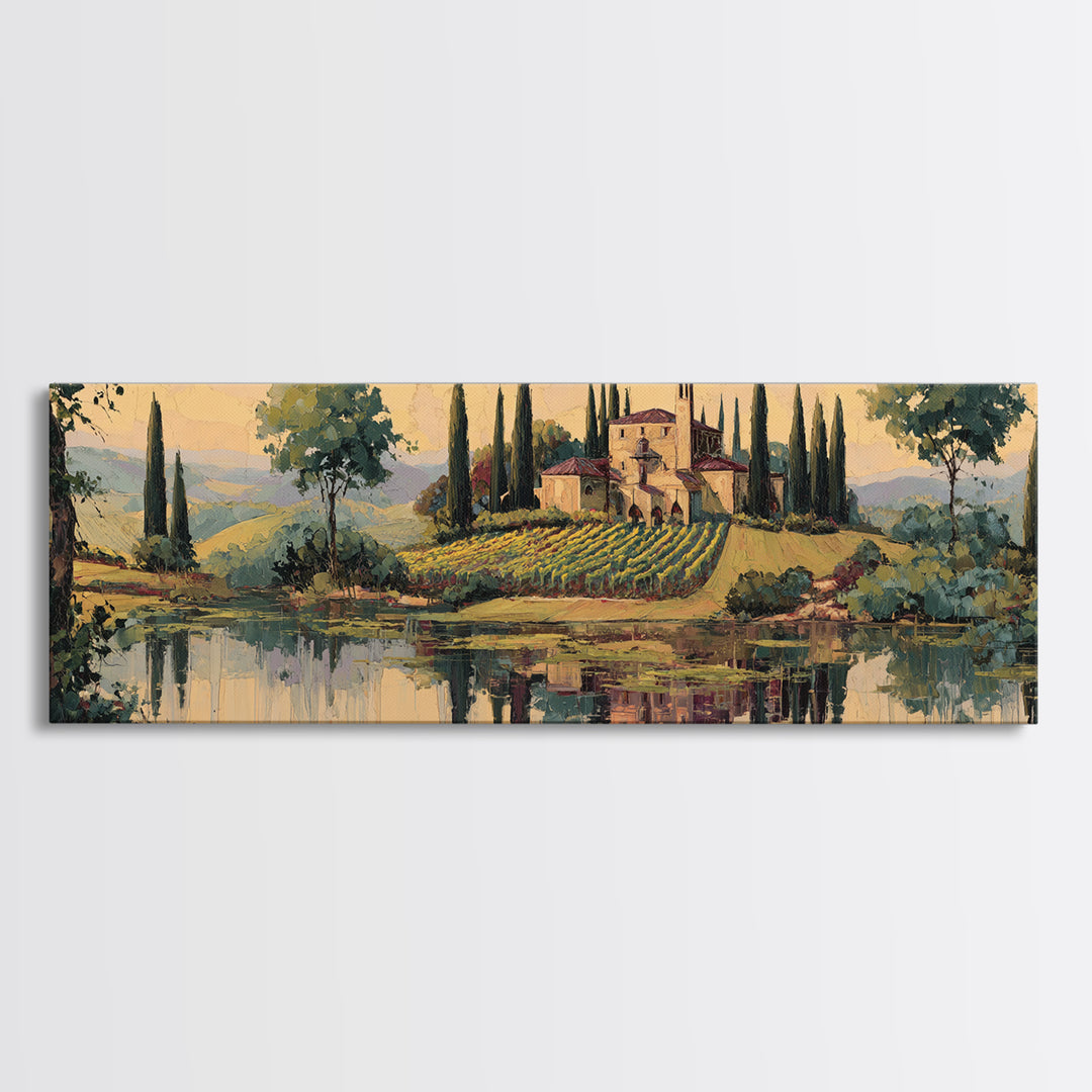 Italian Villa Vineyard Landscape Canvas Print, Winery Art, Gallery Decor, Winery Decor, Fine Art, Vineyard, Wall Art, WIN-3x1-36