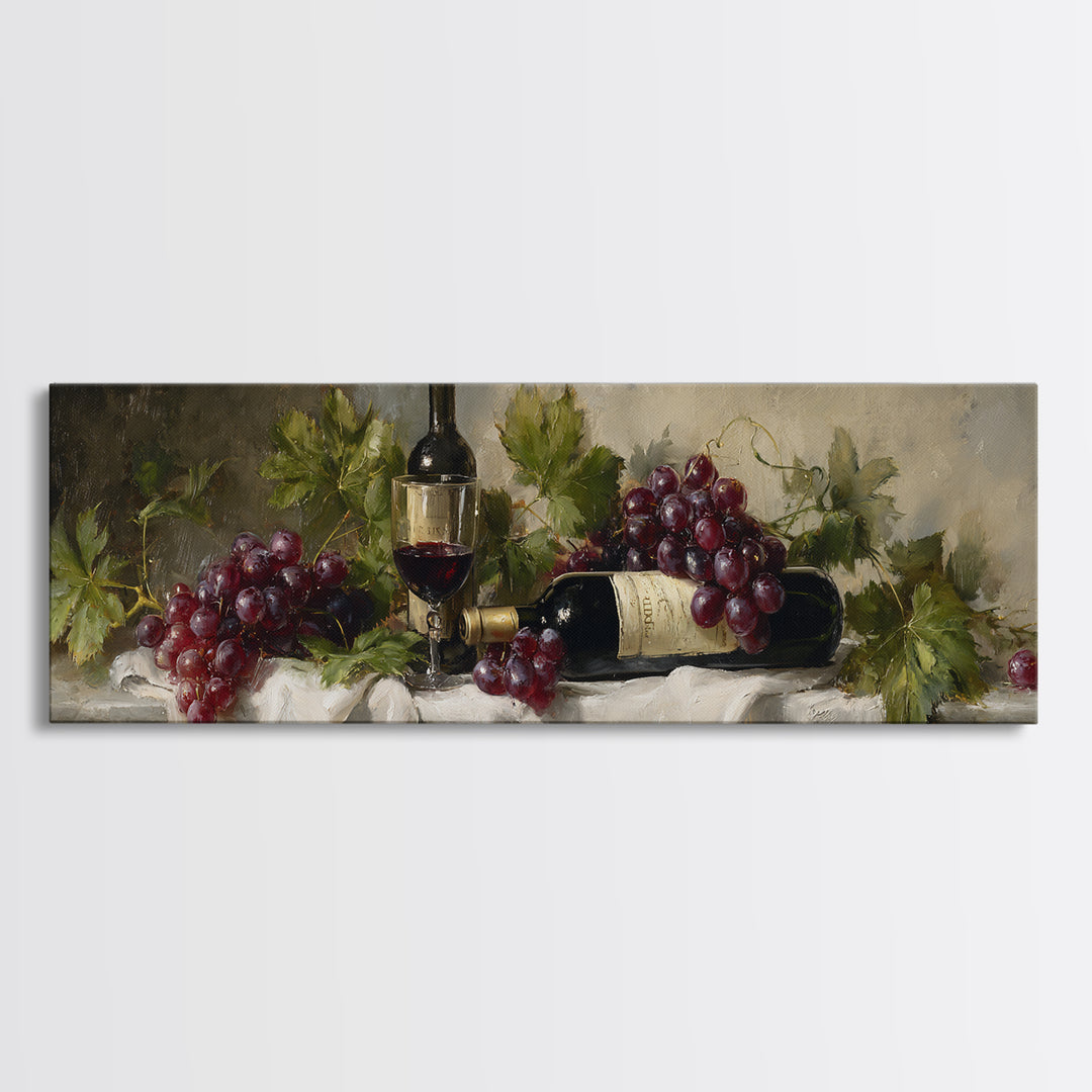 Champagne Grapes and White Linen Still Life Canvas Print, Winery Art, Matisse Print, Winery Decor, Abstract Art, Vineyard, WIN-3x1-45