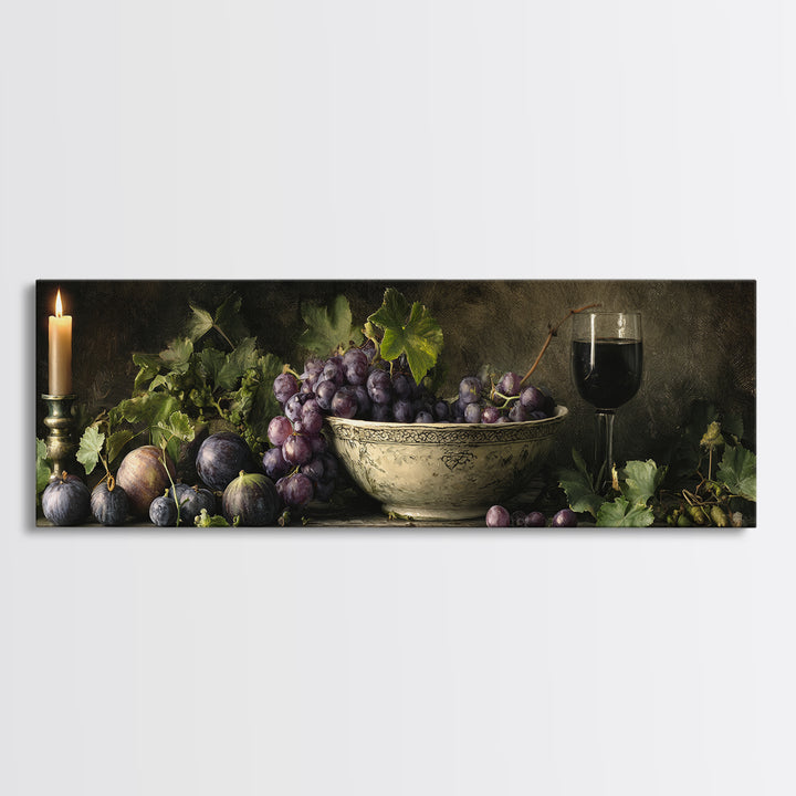 Grapes in a Ceramic Bowl with Shadows Canvas Print, Winery Art, Landscape Art, Winery Decor, Abstract Art, Vineyard, Room Decor, WIN-3x1-49