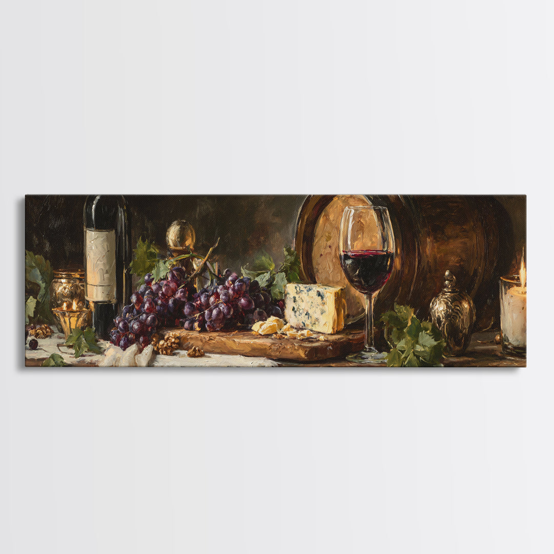 Charcuterie Board with Grapes and Cheese Framed Canvas Print, Winery Art, Kitchen Art, Winery Decor, Watercolor Art, Vineyard, WIN-3x1-5