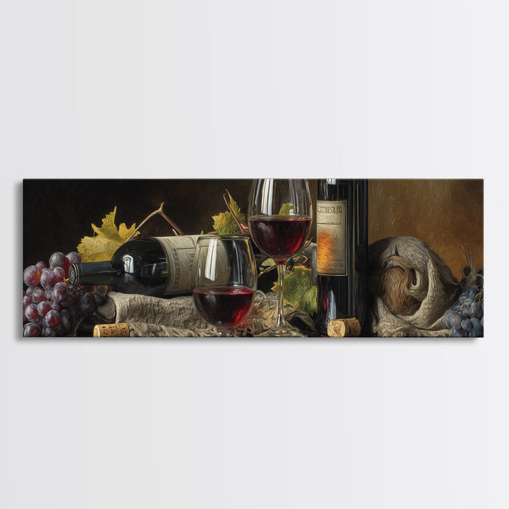 Wine Tasting Flight Rendered as Elegant Still Canvas Print, Winery Art, Kitchen Art, Winery Decor, Watercolor Art, Vineyard, WIN-3x1-50