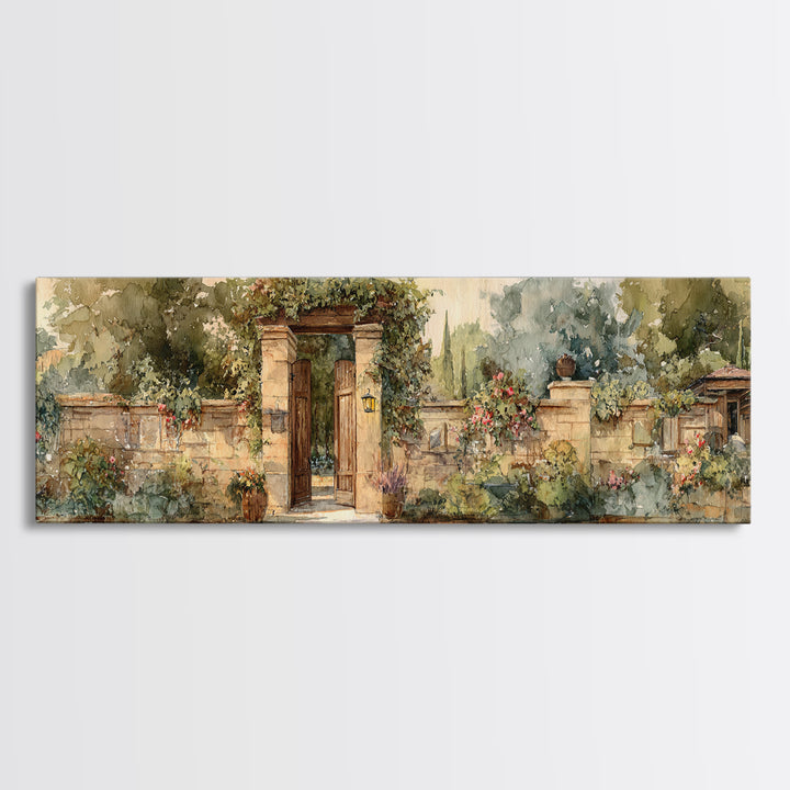 Vineyard Gate with Climbing Roses Framed Canvas Print, Winery Art, Wall Decor, Winery Decor, Fine Art, Vineyard, Kitchen Art, WIN-3x1-55