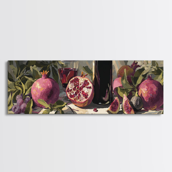 Pomegranate Figs and Red Wine Composition Framed Canvas Print, Winery Art, Living Room Art, Winery Decor, Fine Art, Vineyard, WIN-3x1-57