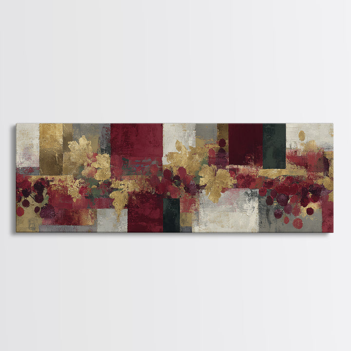 Burgundy Abstract with Gold Accents Framed Canvas Print, Winery Art, Contemporary Art, Winery Decor, Abstract Art, Vineyard, WIN-3x1-63