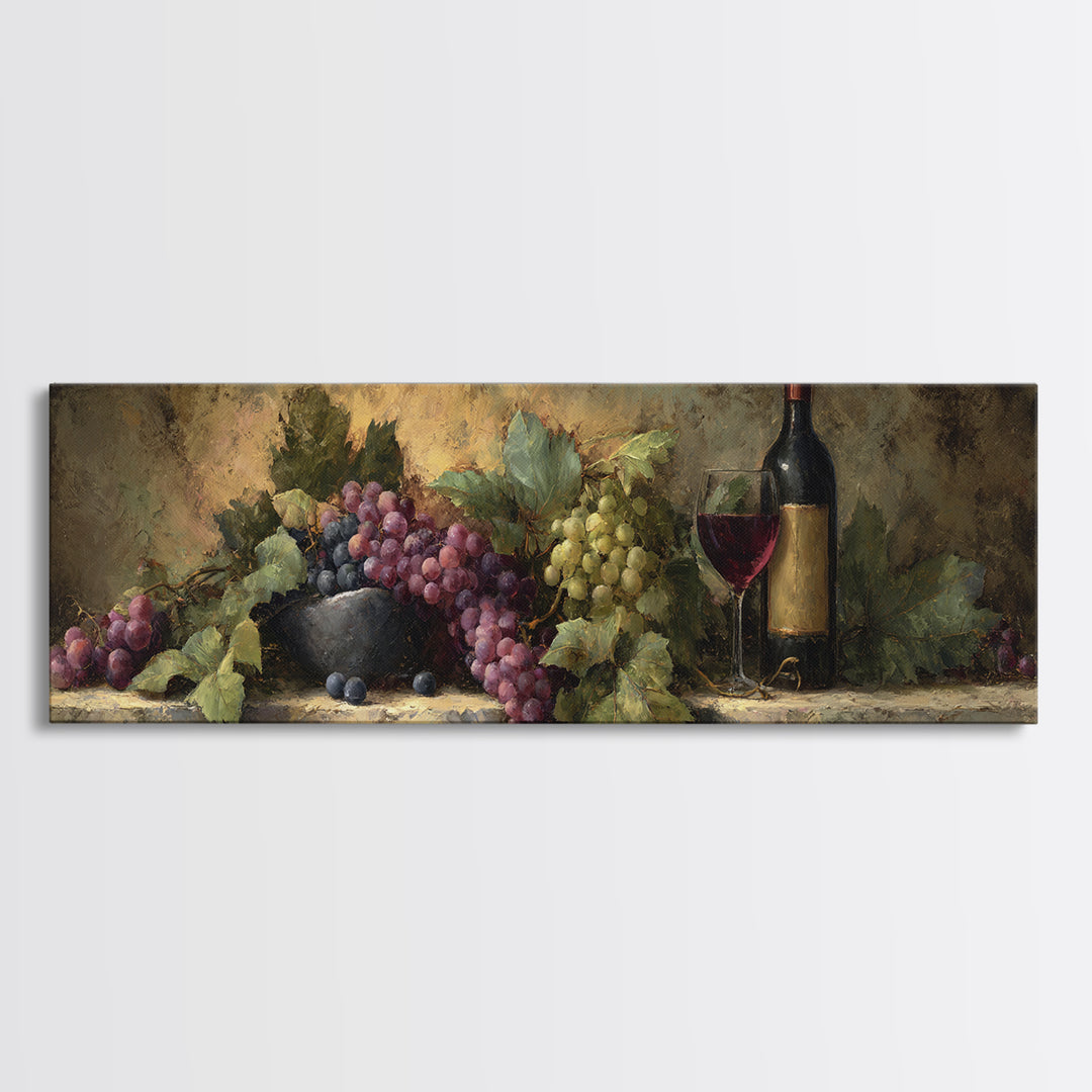Tuscan Vineyard at Golden Hour Framed Canvas Print, Winery Art, Kitchen Decor, Winery Decor, Abstract Art, Vineyard, WIN-3x1-67