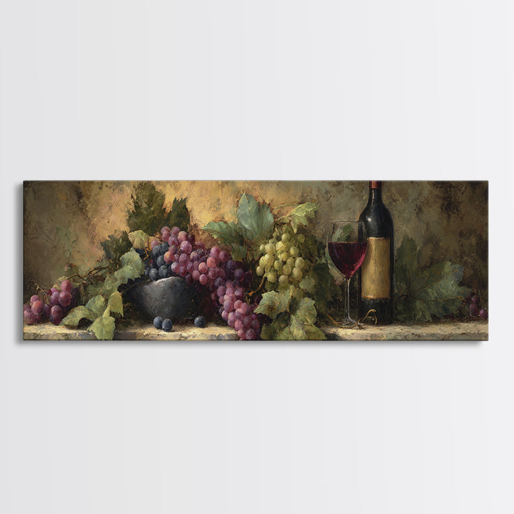 Tuscan Vineyard at Golden Hour Framed Canvas Print, Winery Art, Kitchen Decor, Winery Decor, Abstract Art, Vineyard, WIN-3x1-67