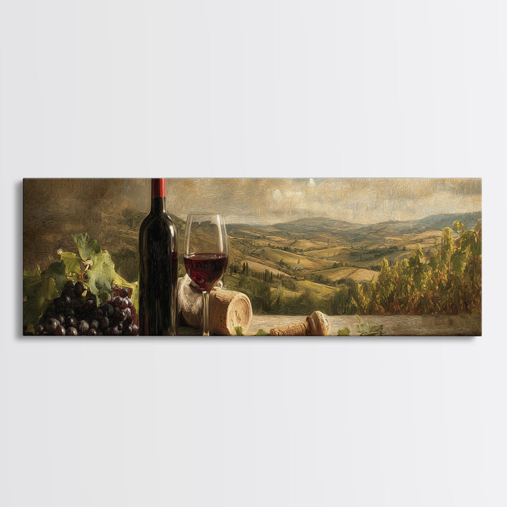 French Vineyard Hills Framed Canvas Print, Winery Art, Art, Winery Decor, Fine Art, Vineyard, Farmhouse Decor, Kitchen Art, WIN-3x1-72