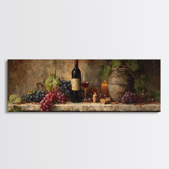 Wine Tasting Flight Rendered as Elegant Still Framed Canvas Print, Winery Art, Kitchen Wall Decor, Winery Decor, Oil Painting, WIN-3x1-74