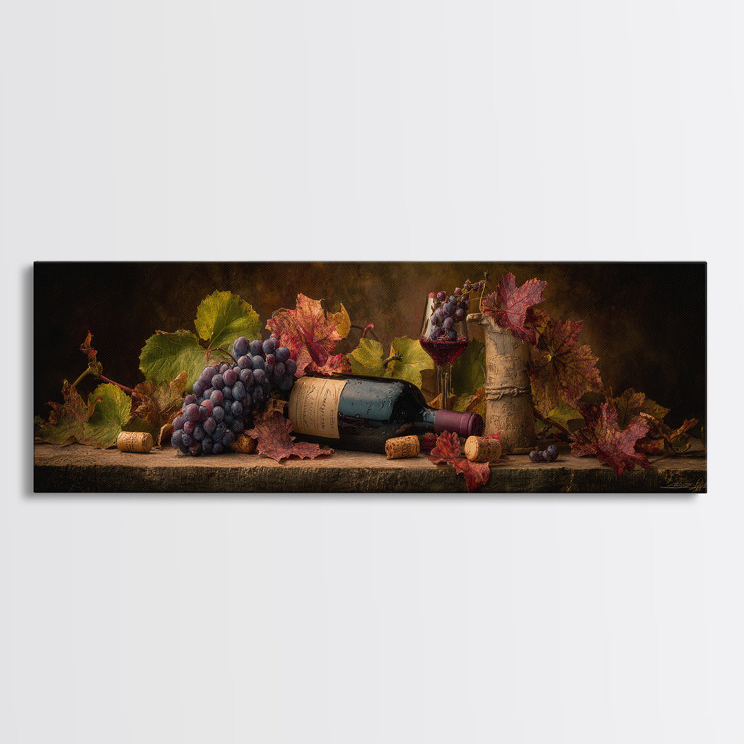Vine Leaves Turning Autumn Red and Gold Canvas Print, Winery Art, Framed Art, Winery Decor, Fine Art, Vineyard, Landscape Art, WIN-3x1-75