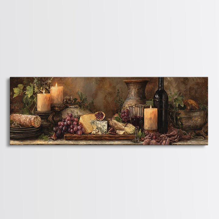 Charcuterie Board with Grapes and Cheese Framed Canvas Print, Winery Art, Bar Art, Winery Decor, Fine Art, Vineyard, WIN-3x1-77