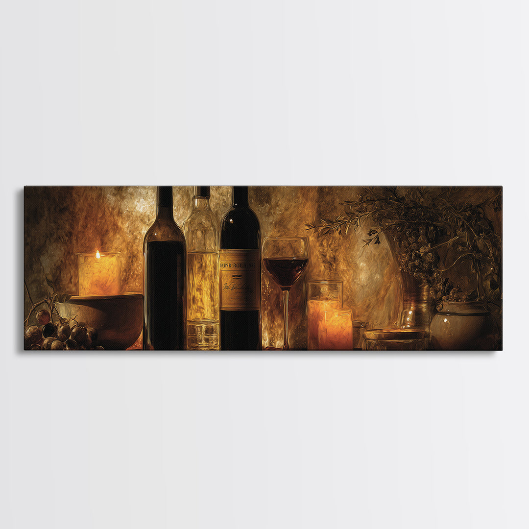 Black and Gold Wine Bottle Silhouette Canvas Print, Winery Art, Painting, Winery Decor, Fine Art, Vineyard, Living Room Decor, WIN-3x1-80