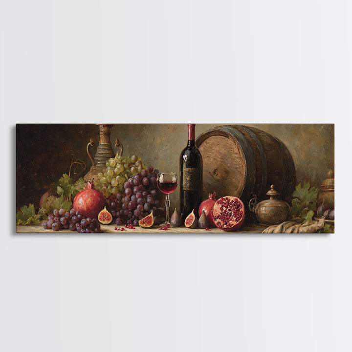 Pomegranate Figs and Red Wine Composition Framed Canvas Print, Winery Art, Living Room Art, Winery Decor, Fine Art, Vineyard, WIN-3x1-81