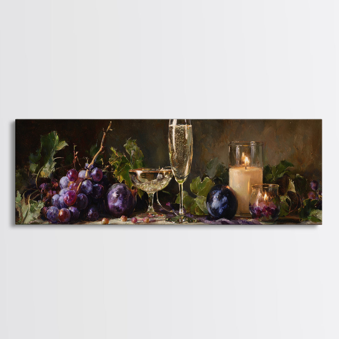 Champagne Coupe with Bubbles and Light Canvas Print, Winery Art, Wall Hanging, Winery Decor, Vineyard, Preppy Wall Art, WIN-3x1-83