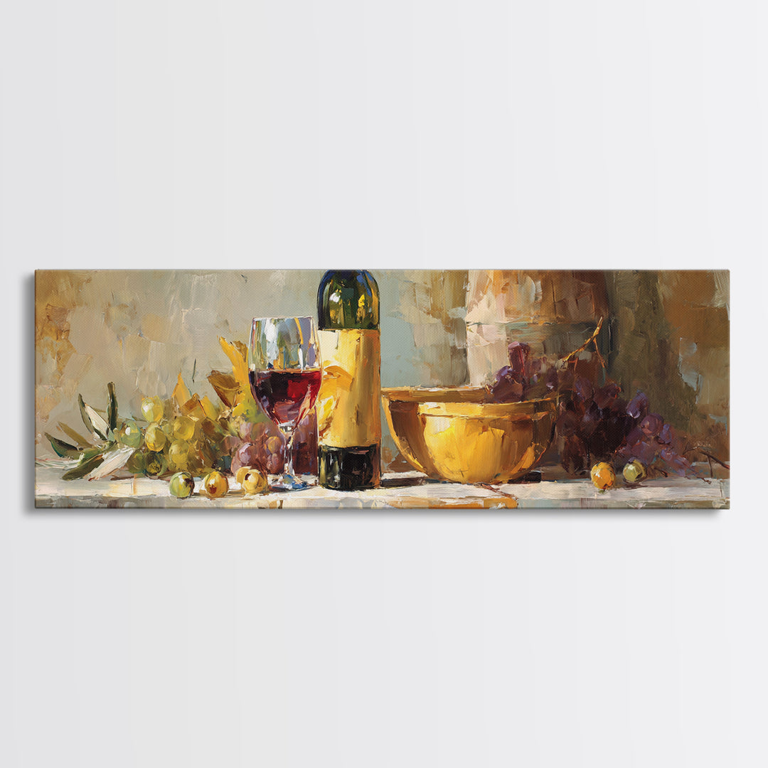 Olive Branch and Wine Glass Mediterranean Still Canvas Print, Winery Art, Wall Art, Winery Decor, Watercolor Art, Vineyard, WIN-3x1-88