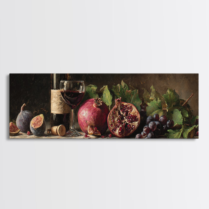 Pomegranate Figs and Red Wine Composition Framed Canvas Print, Winery Art, Living Room Decor, Winery Decor, Fine Art, Vineyard, WIN-3x1-9