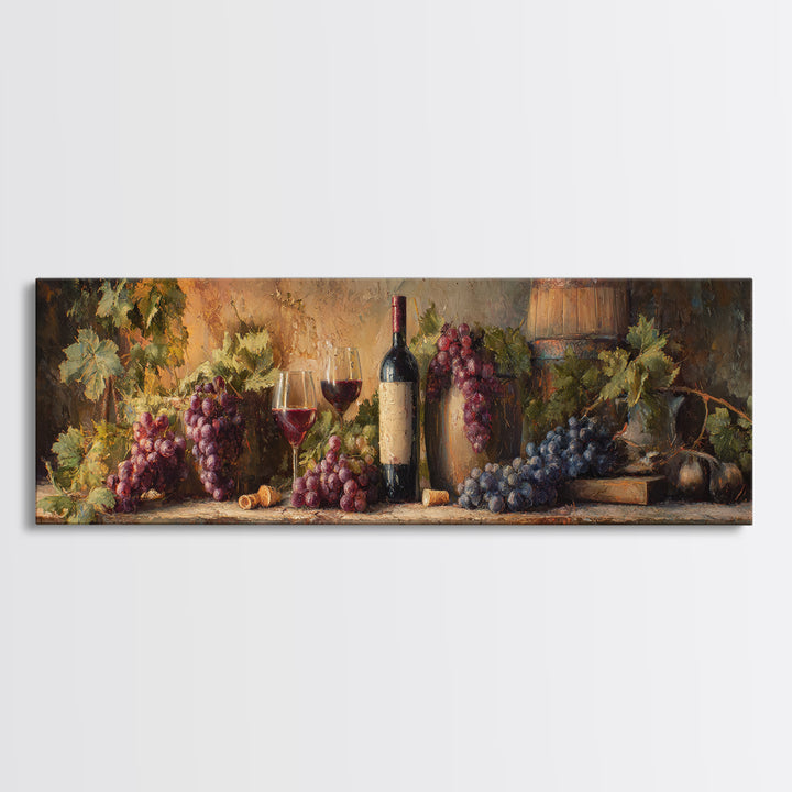 Tuscan Vineyard at Golden Hour Canvas Print, Winery Art, Print, Winery Decor, Vineyard, Wall Art Print, Watercolor Painting, WIN-3x1-91