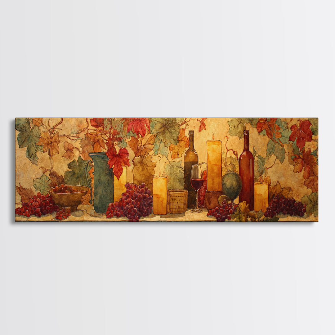 Vine Leaves Turning Autumn Red and Gold Framed Canvas Print, Winery Art, Printable Wall Art, Winery Decor, Fine Art, Vineyard, WIN-3x1-99