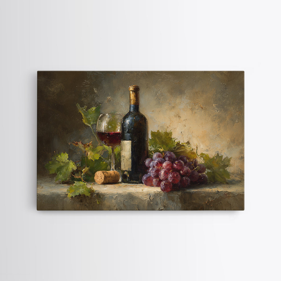 Olive Branch and Wine Glass Mediterranean Still Framed Canvas Print, Winery Art, Wall Art, Winery Decor, Watercolor Art, WIN-3x2-100
