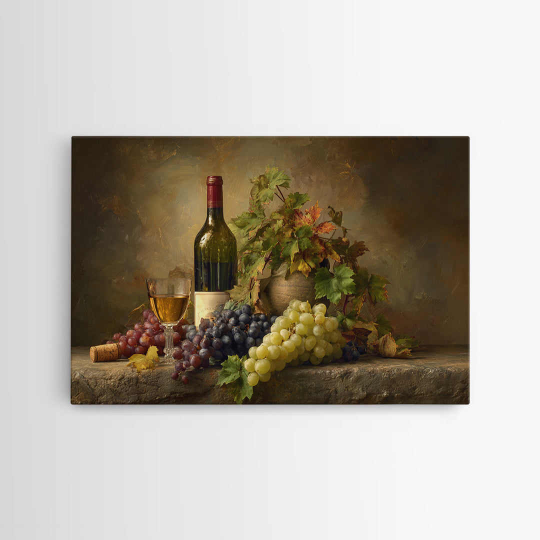 Wine Tasting Flight Rendered as Elegant Still Framed Canvas Print, Winery Art, Kitchen Wall Art, Winery Decor, Vineyard, WIN-3x2-14