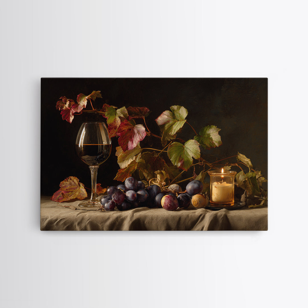 Vine Leaves Turning Autumn Red and Gold Framed Canvas Print, Winery Art, Watercolor Painting, Winery Decor, Fine Art, Vineyard, WIN-3x2-15