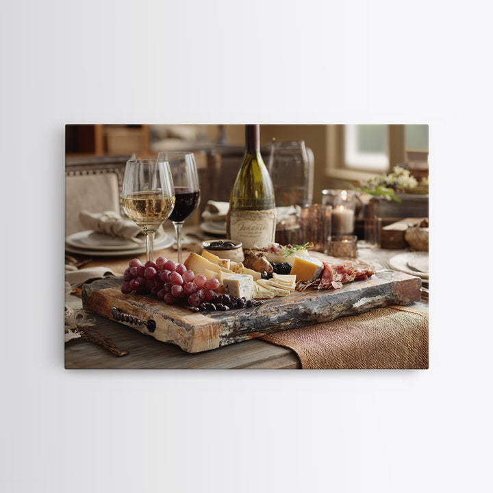 Charcuterie Board with Grapes and Cheese Canvas Print, Winery Art, Gallery Wall Art, Winery Decor, Fine Art, Vineyard, WIN-3x2-17