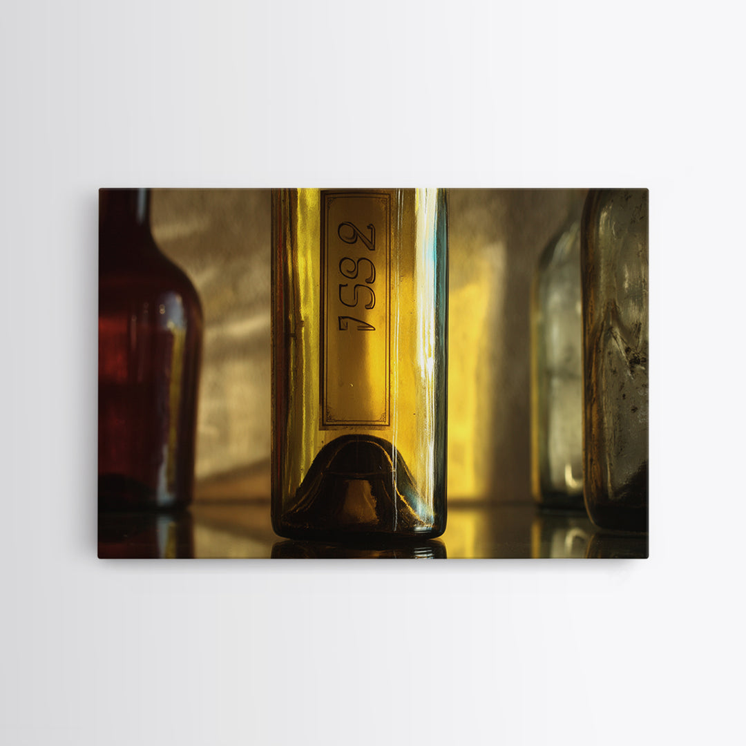 Black and Gold Wine Bottle Silhouette Framed Canvas Print, Winery Art, Gallery Wall Art, Winery Decor, Fine Art, Vineyard, WIN-3x2-20