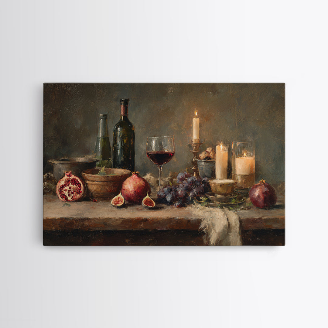 Pomegranate Figs and Red Wine Composition Canvas Print, Winery Art, Matisse Print, Winery Decor, Vineyard, Luxury Decor, WIN-3x2-21