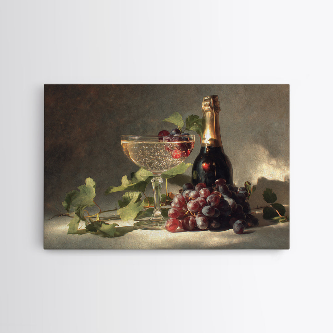Champagne Coupe with Bubbles and Light Framed Canvas Print, Winery Art, Bar Art, Winery Decor, Fine Art, Vineyard, WIN-3x2-23