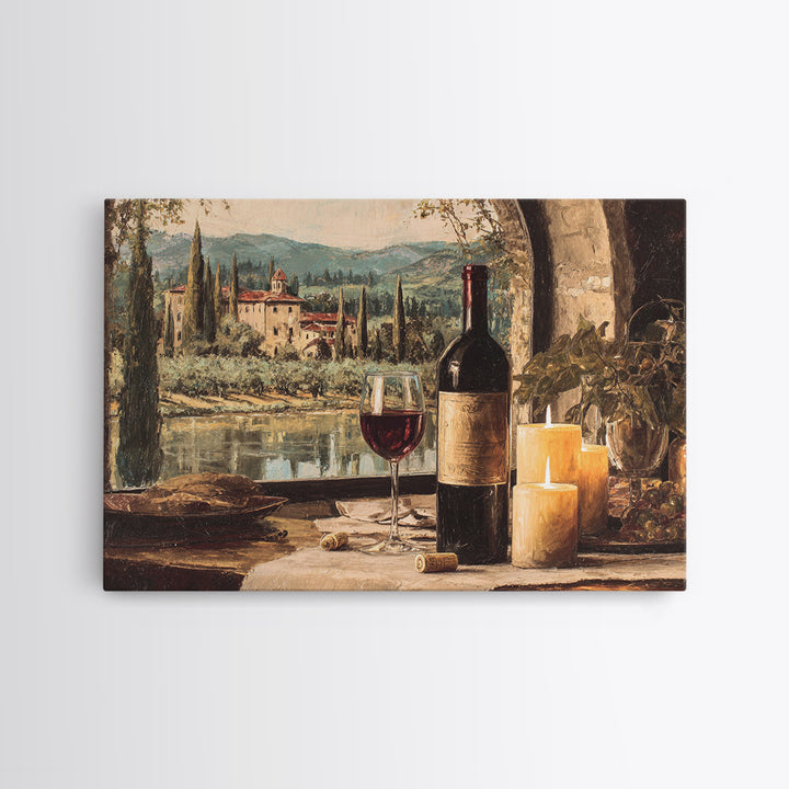Italian Villa Vineyard Landscape Framed Canvas Print, Winery Art, Matisse Print, Winery Decor, Watercolor Art, Vineyard, WIN-3x2-24