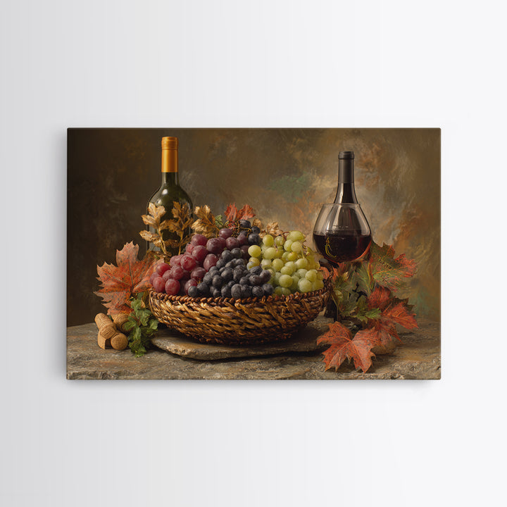 Wine Harvest Basket Canvas Print, Winery Art, Kitchen Art, Winery Decor, Watercolor Art, Vineyard, Living Room Art, WIN-3x2-26