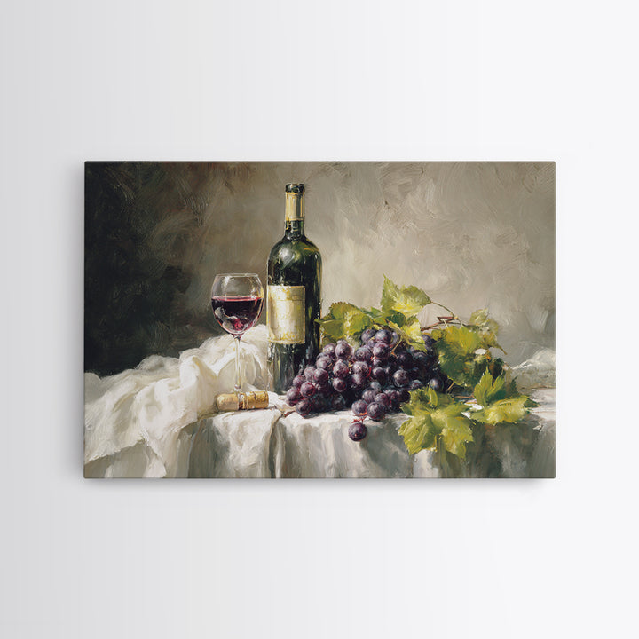 Champagne Grapes and White Linen Still Life Canvas Print, Winery Art, Living Room Art, Winery Decor, Abstract Art, Vineyard, WIN-3x2-33