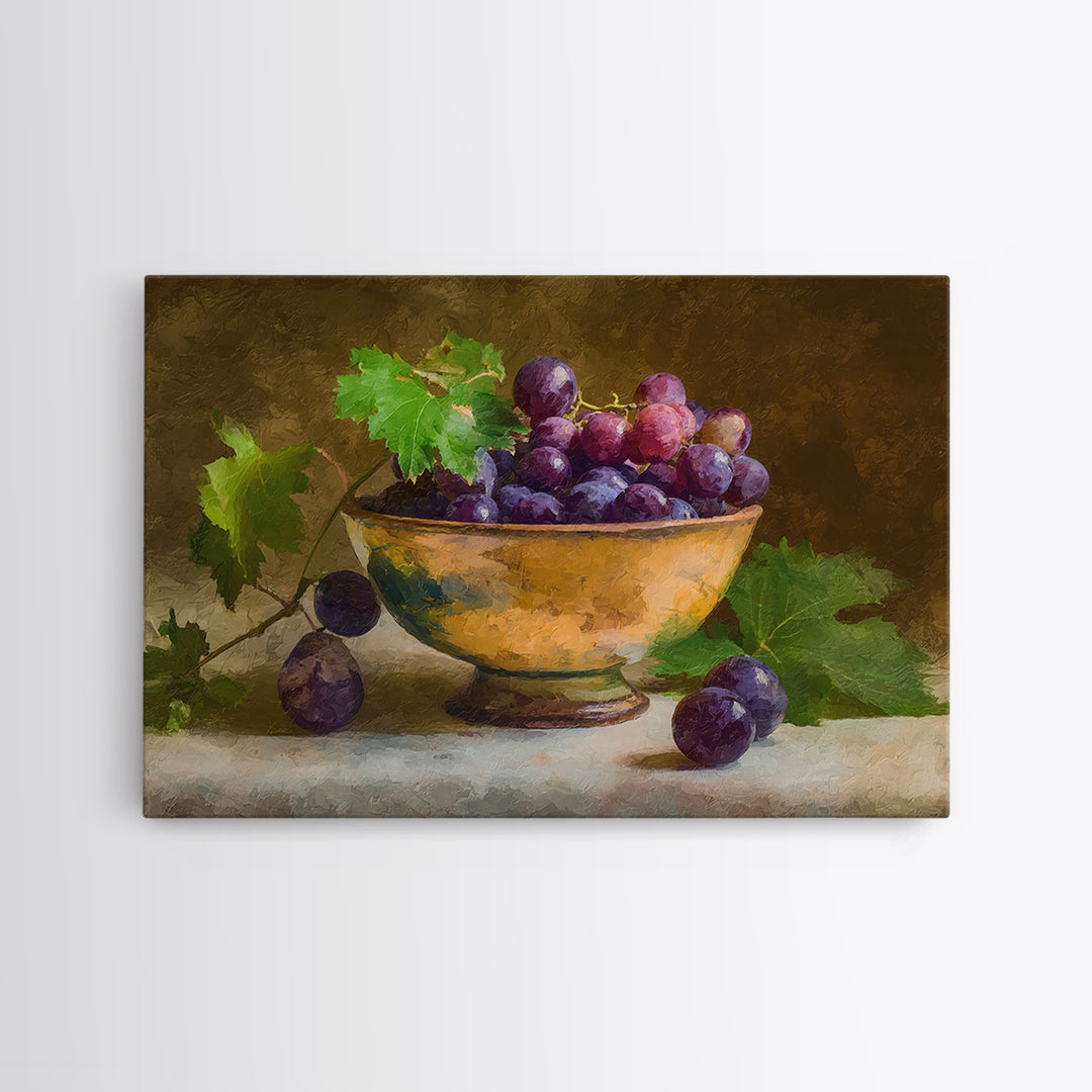 Grapes in a Ceramic Bowl with Shadows Canvas Print, Winery Art, Travel Poster, Winery Decor, Oil Painting, Vineyard, WIN-3x2-37