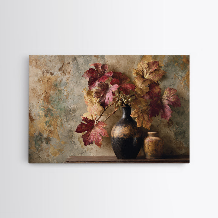 Vine Leaves Turning Autumn Red and Gold Framed Canvas Print, Winery Art, Contemporary Art, Winery Decor, Fine Art, Vineyard, WIN-3x2-39