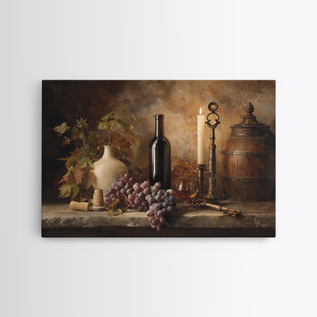 Old Cellar Key and Wine Label Shapes Framed Canvas Print, Winery Art, Travel Poster, Winery Decor, Abstract Art, Vineyard, WIN-3x2-40