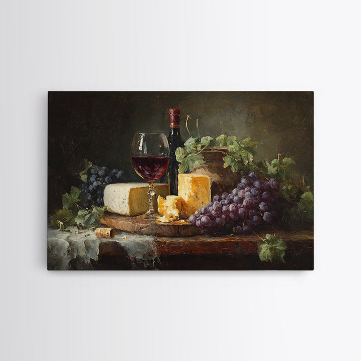 Charcuterie Board with Grapes and Cheese Framed Canvas Print, Winery Art, Cocktail Wall Art, Winery Decor, Watercolor Art, WIN-3x2-41
