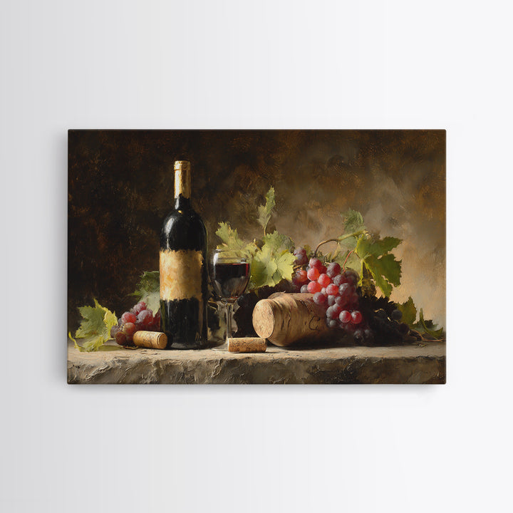 Black and Gold Wine Bottle Silhouette Canvas Print, Winery Art, Cocktail Wall Art, Winery Decor, Watercolor Art, Vineyard, WIN-3x2-44