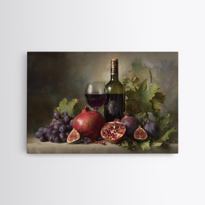 Pomegranate Figs and Red Wine Composition Framed Canvas Print, Winery Art, Gallery Decor, Winery Decor, Fine Art, Vineyard, WIN-3x2-45