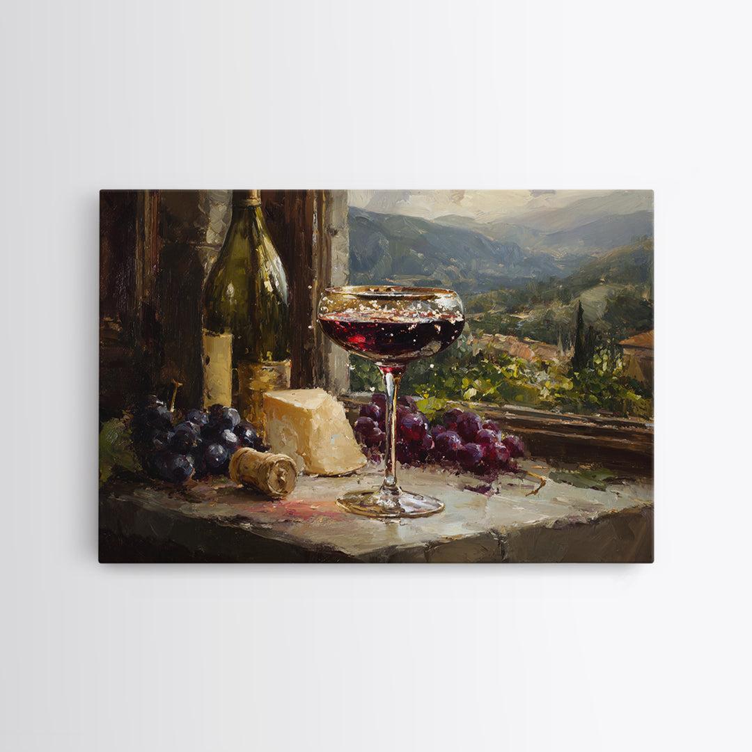 Champagne Coupe with Bubbles and Light Framed Canvas Print, Winery Art, Art Print, Winery Decor, Oil Painting, Vineyard, WIN-3x2-47