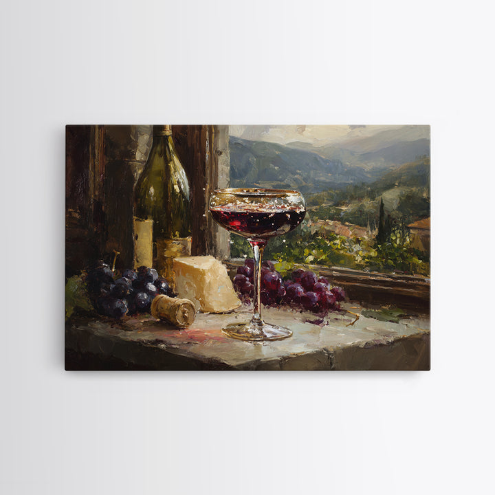 Champagne Coupe with Bubbles and Light Framed Canvas Print, Winery Art, Art Print, Winery Decor, Oil Painting, Vineyard, WIN-3x2-47