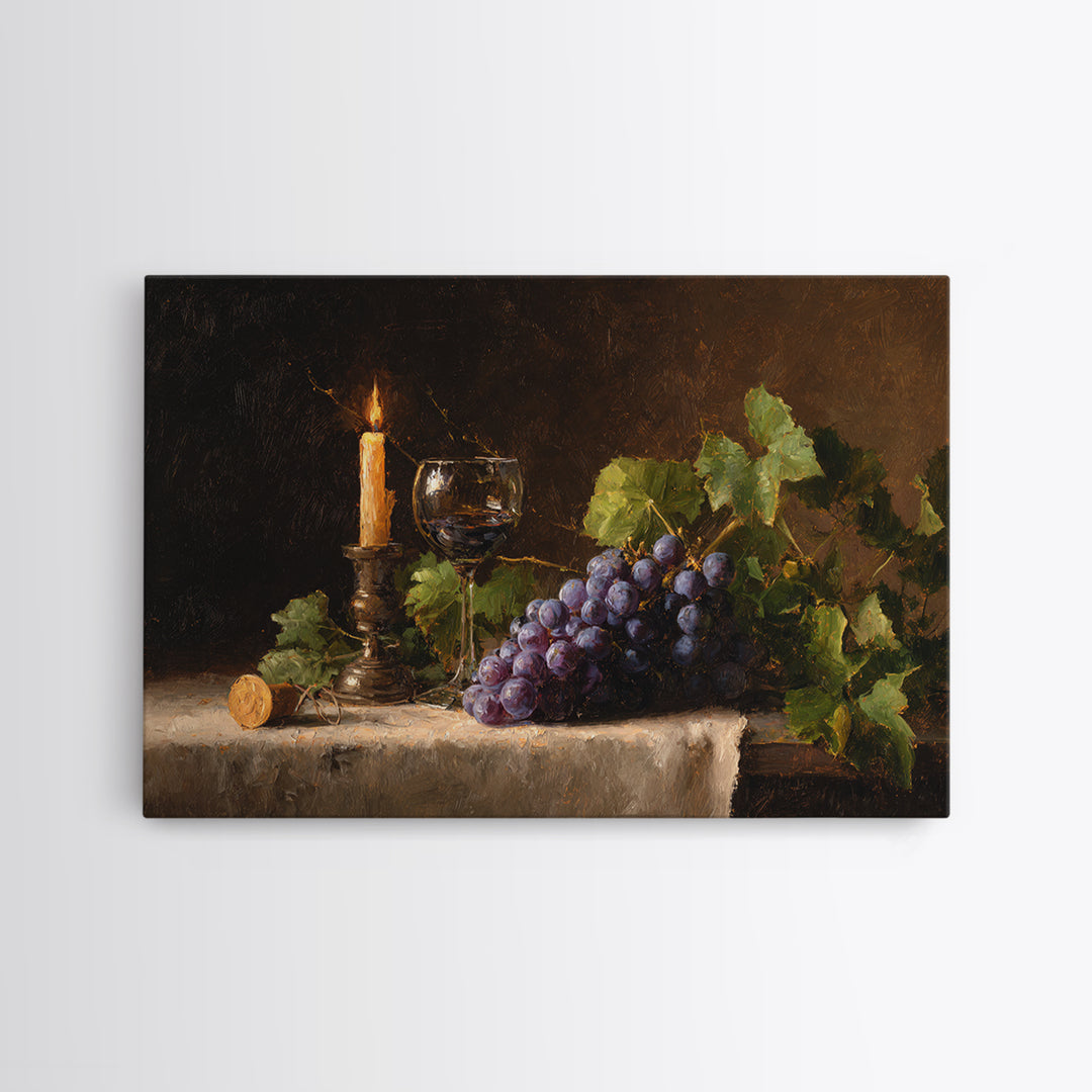 Single Grape Cluster Botanical Study Canvas Print, Winery Art, Neutral Decor, Winery Decor, Oil Painting, Vineyard, Home Decor, WIN-3x2-49