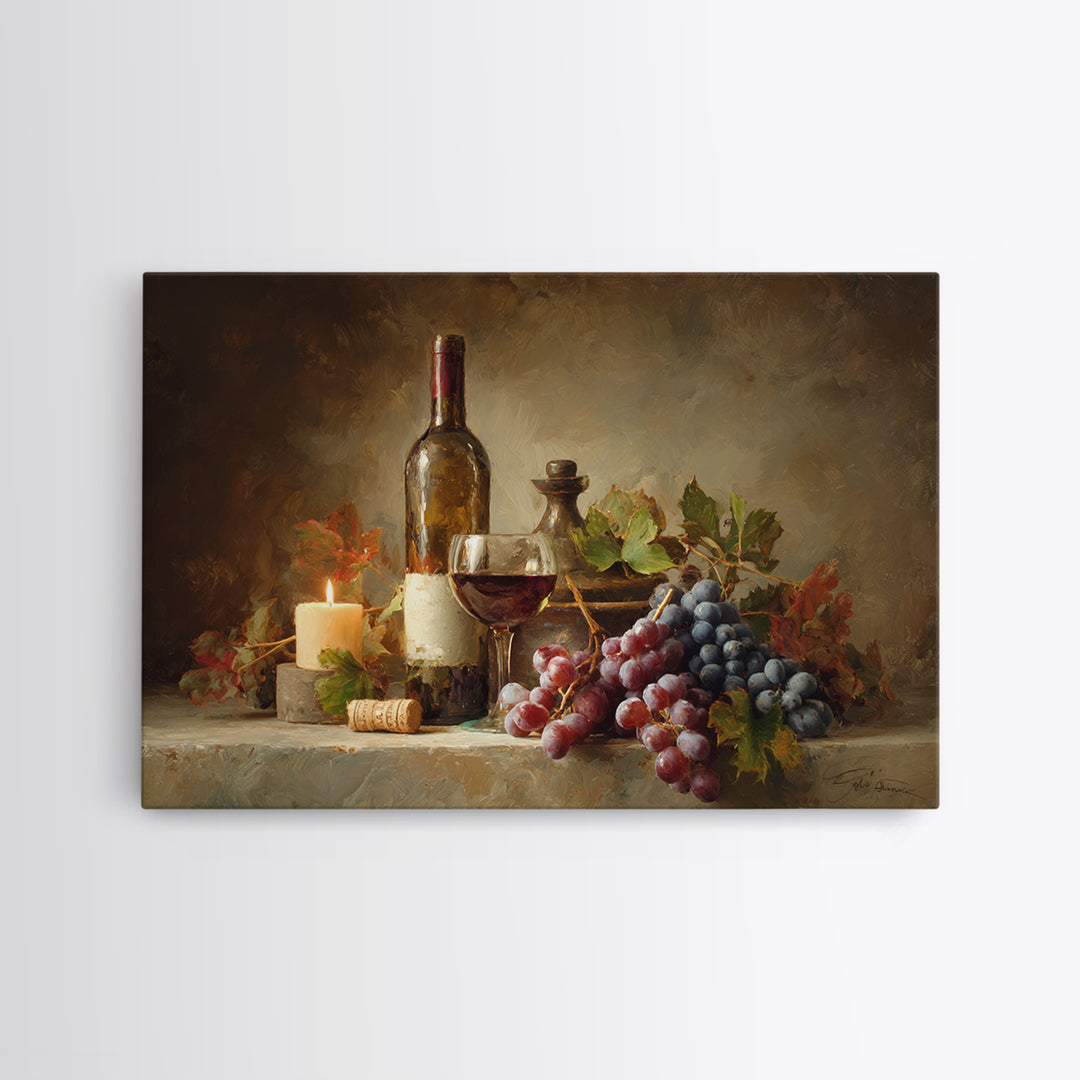 Olive Branch and Wine Glass Mediterranean Still Canvas Print, Winery Art, Landscape Art, Winery Decor, Fine Art, Vineyard, WIN-3x2-52
