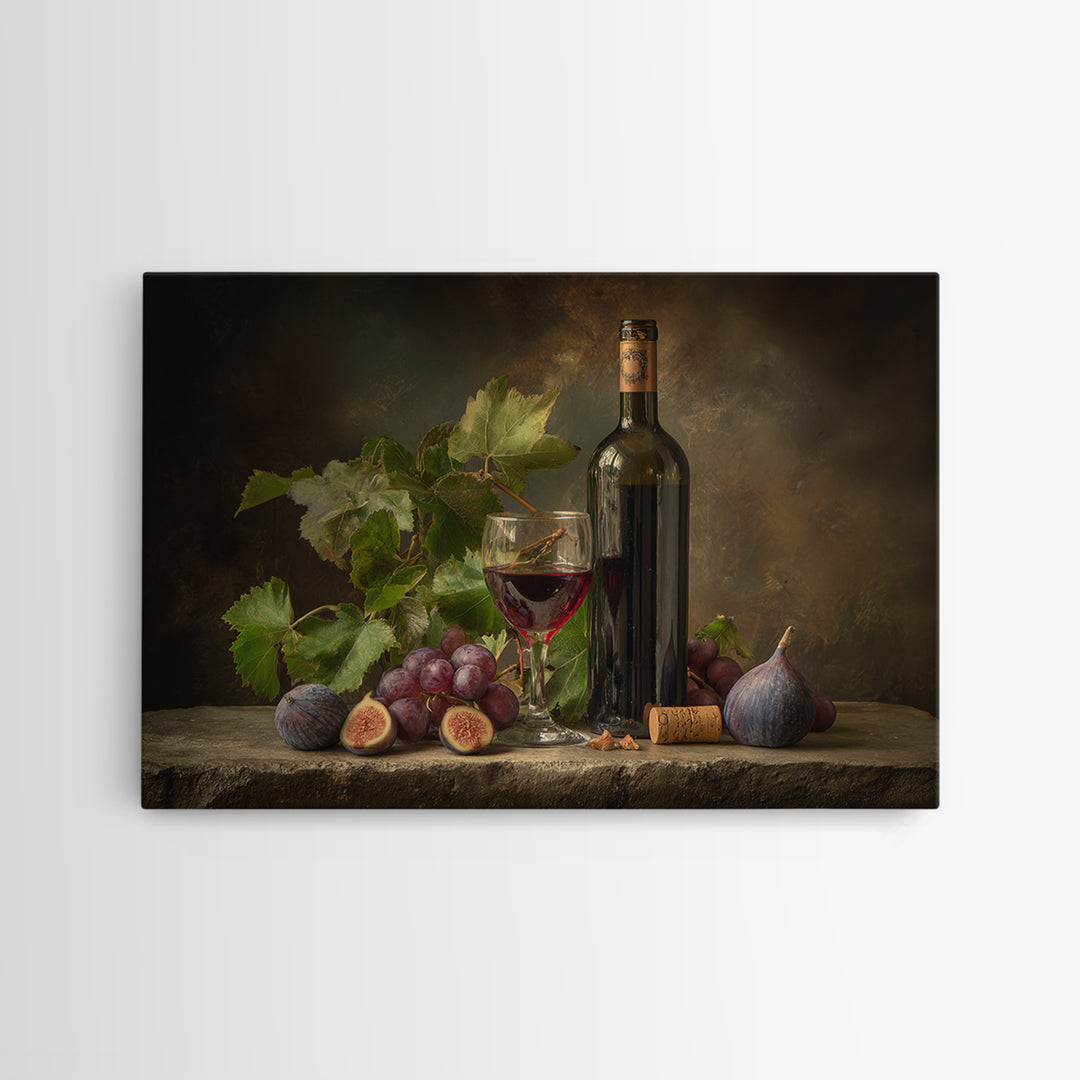 Wine Bottle and Glass Still Life Canvas Print, Winery Art, Preppy Wall Art, Winery Decor, Fine Art, Vineyard, Statement Artwork, WIN-3x2-54