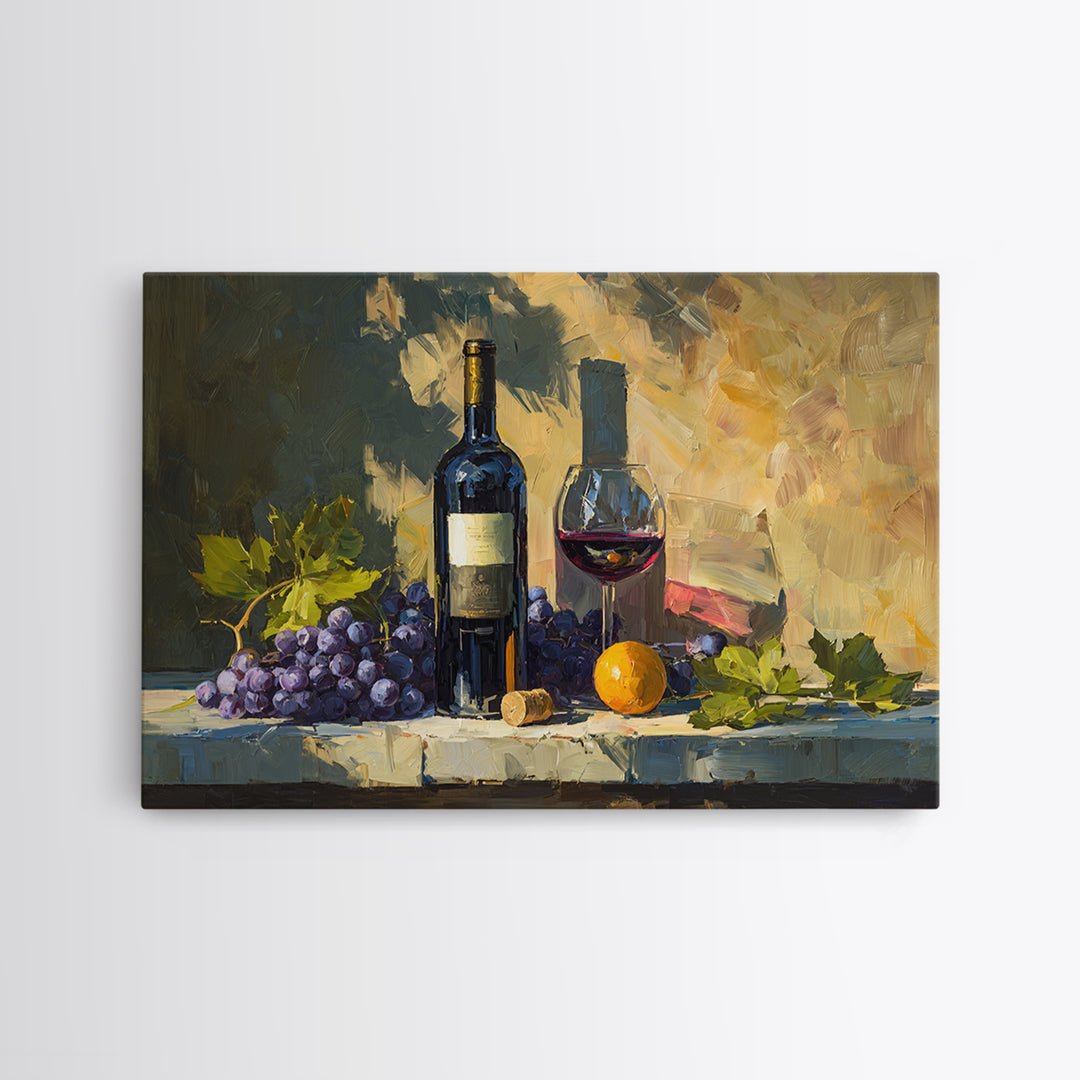 Tuscan Vineyard at Golden Hour Framed Canvas Print, Winery Art, Farmhouse Decor, Winery Decor, Oil Painting, Vineyard, WIN-3x2-55