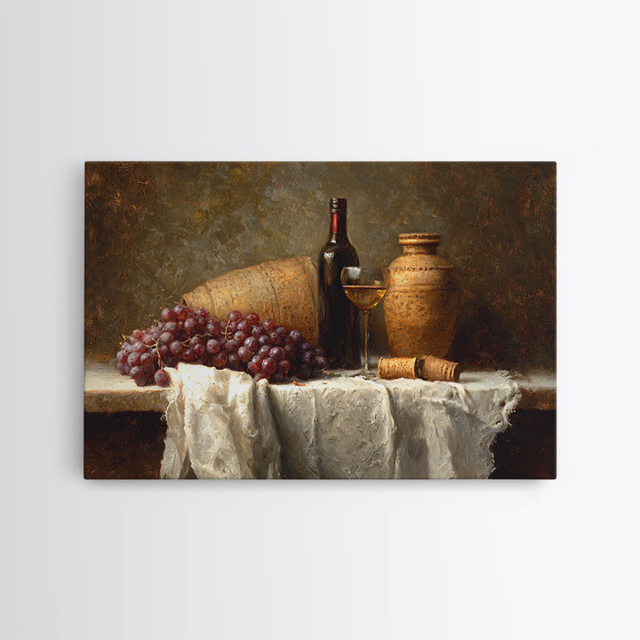 Champagne Grapes and White Linen Still Life Canvas Print, Winery Art, Living Room Art, Winery Decor, Abstract Art, Vineyard, WIN-3x2-57