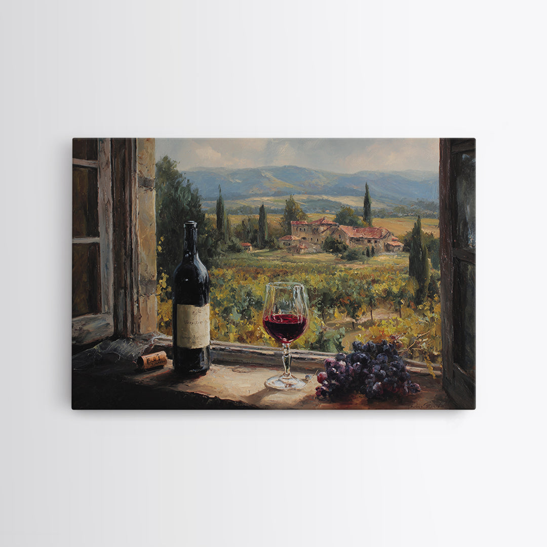 French Vineyard Hills Framed Canvas Print, Winery Art, Textured Painting, Winery Decor, Fine Art, Vineyard, Oil Painting, WIN-3x2-60