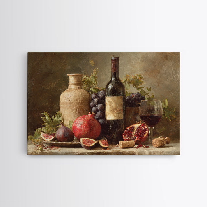 Pomegranate Figs and Red Wine Composition Framed Canvas Print, Winery Art, Gallery Decor, Winery Decor, Fine Art, Vineyard, WIN-3x2-69
