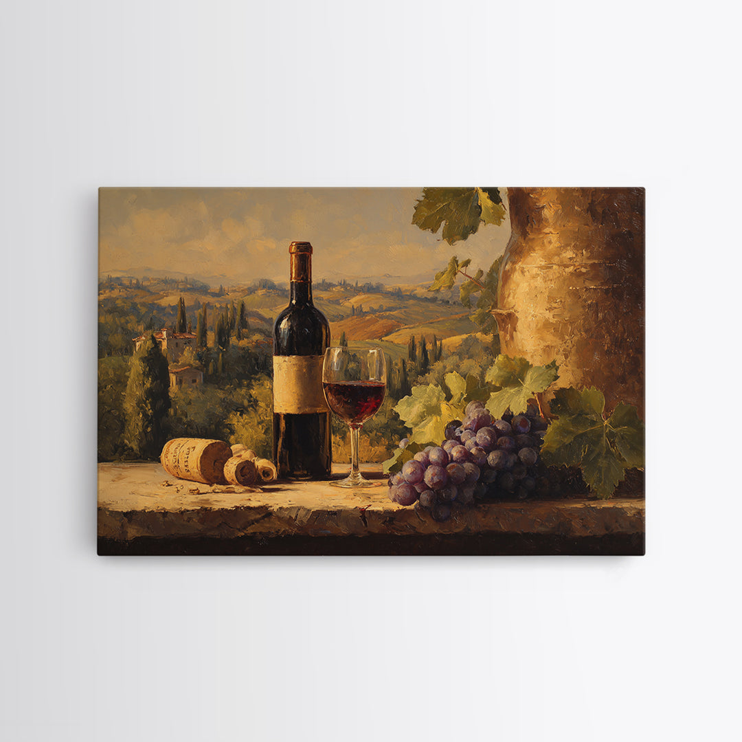 Tuscan Vineyard at Golden Hour Framed Canvas Print, Winery Art, Kitchen Decor, Winery Decor, Abstract Art, Vineyard, WIN-3x2-7