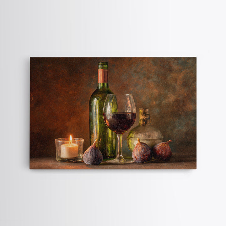 Wine Bottle and Glass Still Life Framed Canvas Print, Winery Art, Living Room Art, Winery Decor, Fine Art, Vineyard, WIN-3x2-78