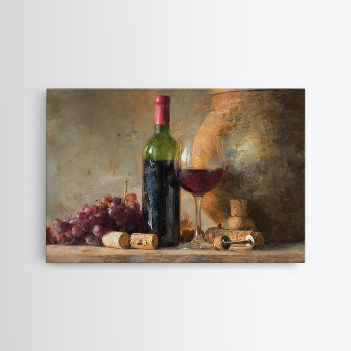 Corkscrew and Corks on Rustic Wood Framed Canvas Print, Winery Art, Kitchen Wall Decor, Winery Decor, Oil Painting, Vineyard, WIN-3x2-8