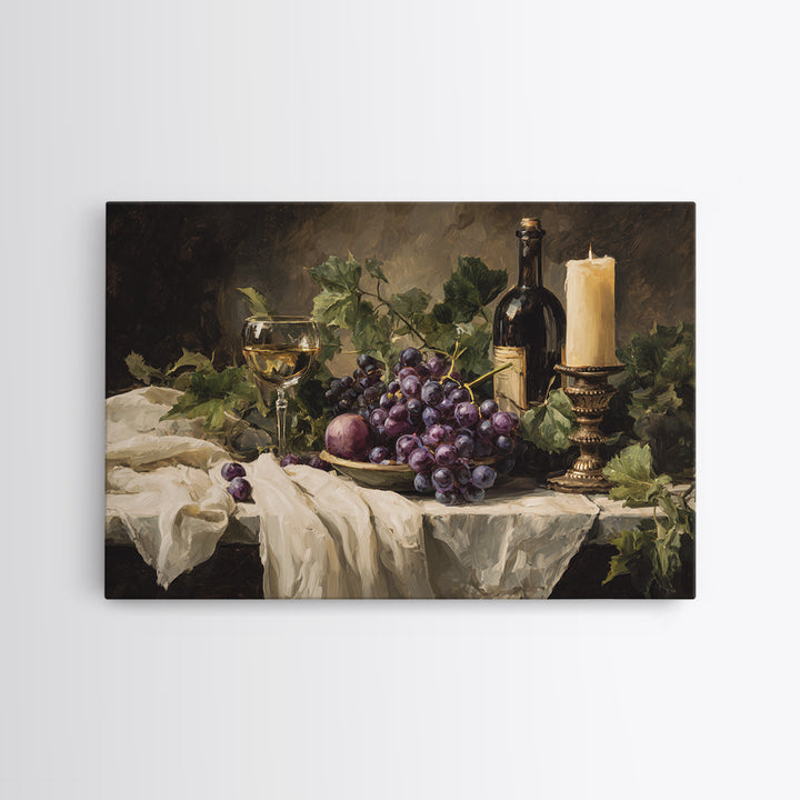 Champagne Grapes and White Linen Still Life Framed Canvas Print, Winery Art, Fine Art Print, Winery Decor, Abstract Art, WIN-3x2-81